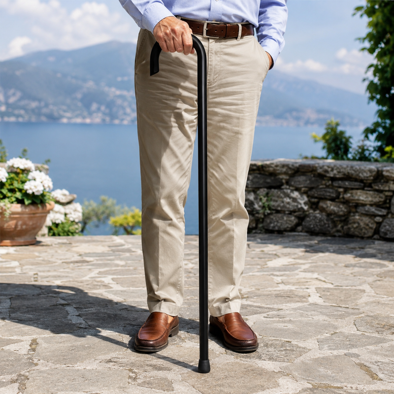 Hickory Walking Cane – Handmade Crook Handle, Matte Black
