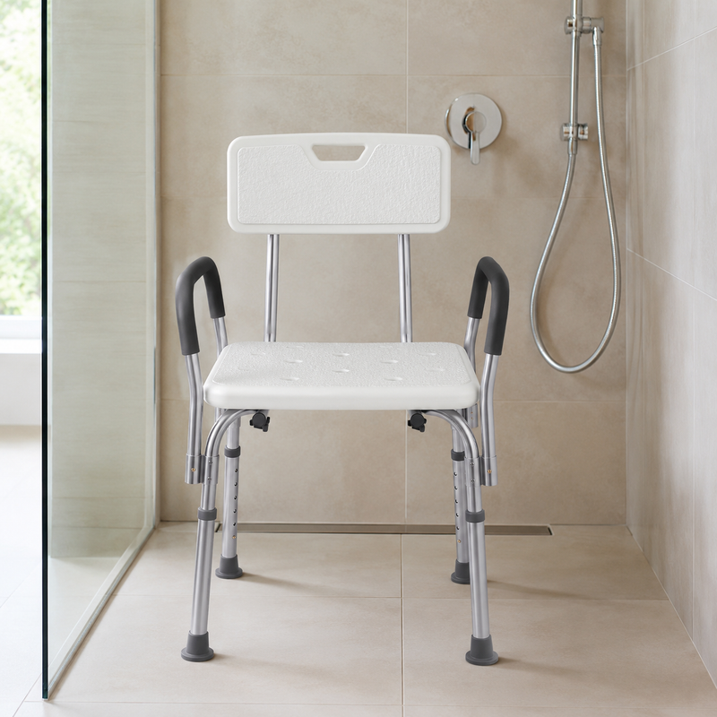 Padded-Arm Shower Chair – Adjustable Height Bath Seat with Back