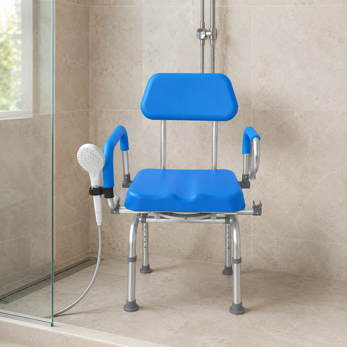 Pivot-Arm Swivel Shower Chair – Padded Seat with 4-Position Lock