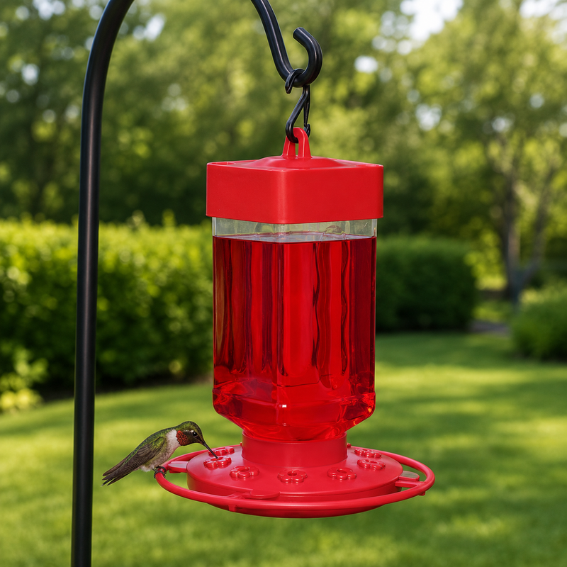Hummingbird Feeder With 10 Ports - 32 oz Wide-Mouth Reservoir And A Full Perch Ring