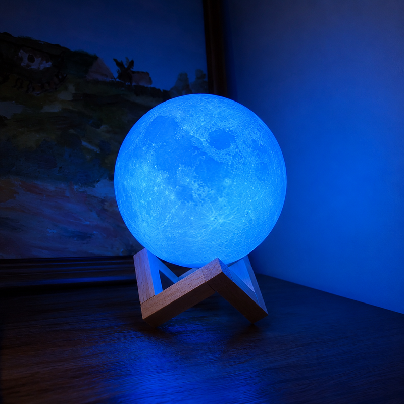 Moon Lamp With Wooden Stand – 16 Colours, Three Sizes