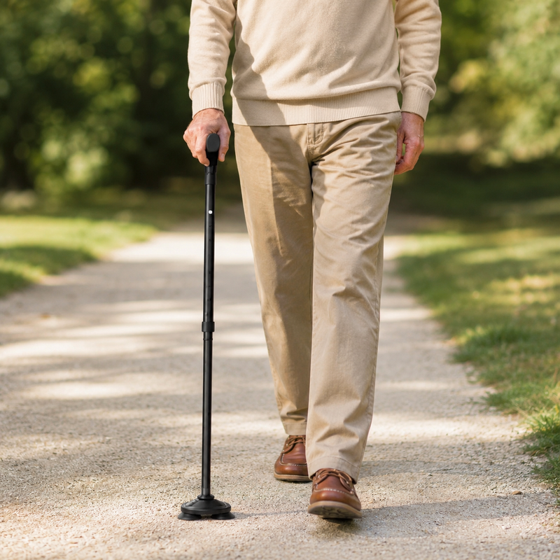 Folding Walking Cane – Pivot Base, Packs Down To 12.5 Inches