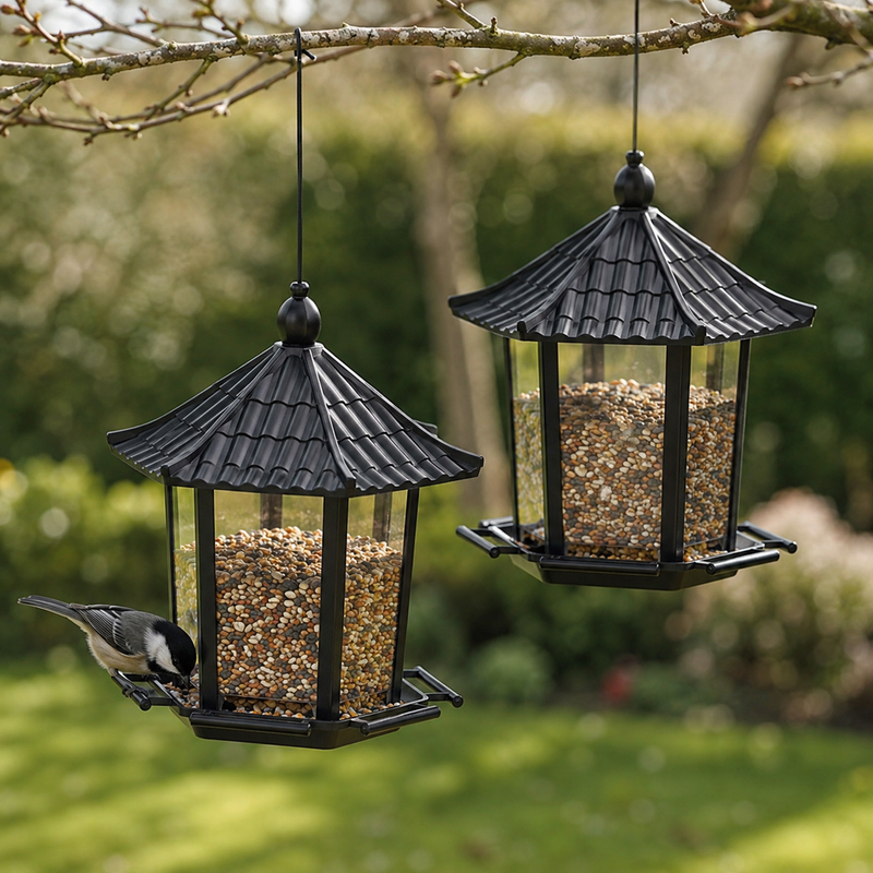 Bird Feeder 2-Pack - Retro Pagoda Hoppers, 2.5 lb Of Seed Each