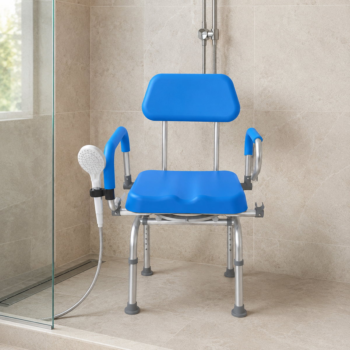 Pivot-Arm Swivel Shower Chair – Padded Seat with 4-Position Lock