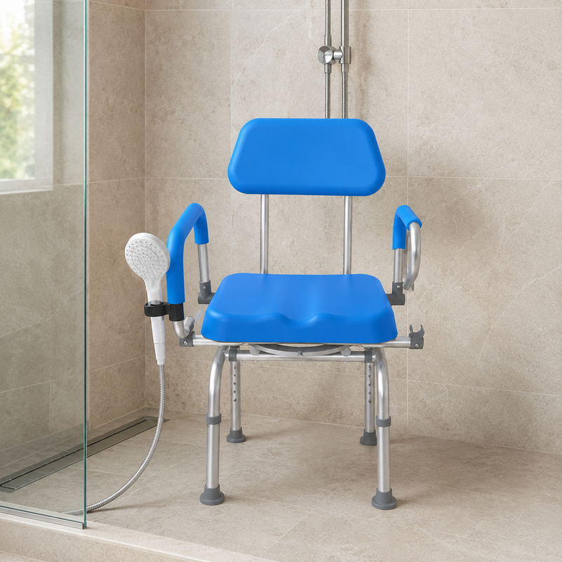 Pivot-Arm Swivel Shower Chair – Padded Seat with 4-Position Lock