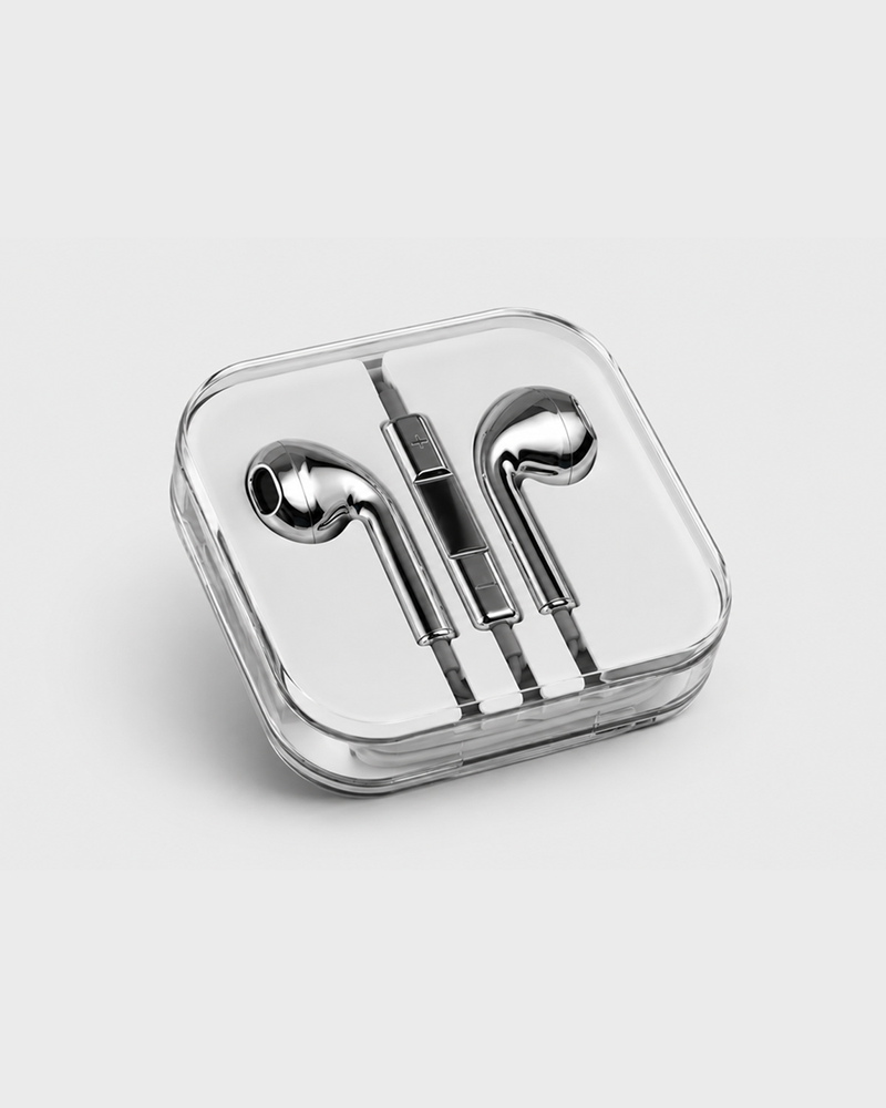 Kablede chrome-øretelefoner – USB-C eller Lightning, mikrofon på kablet