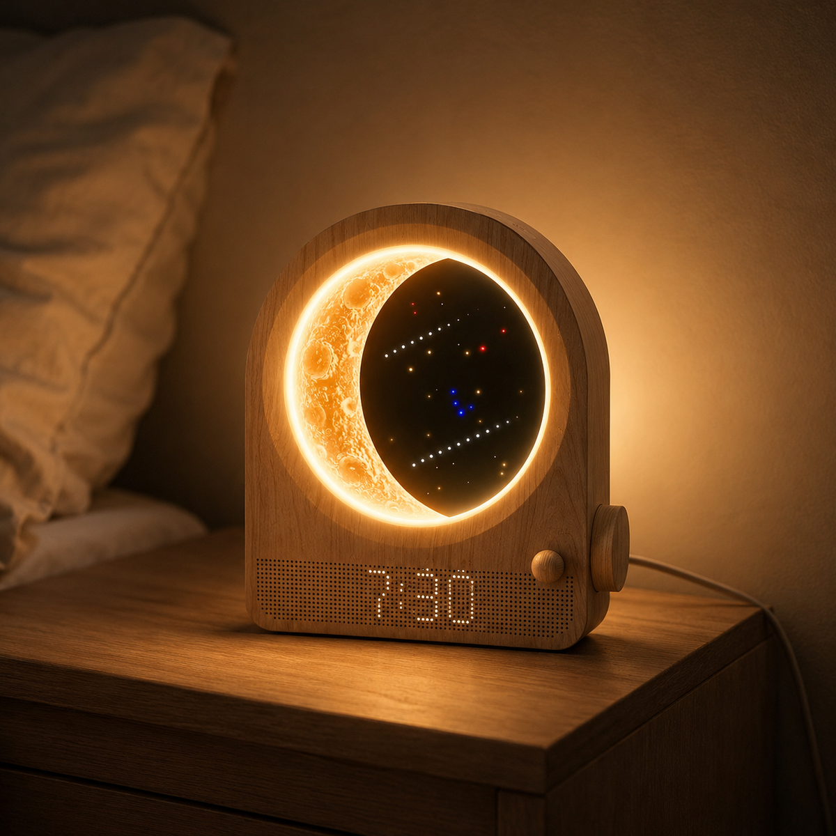 Moon Lamp Alarm Clock – Sunrise Wake-Up Light With 10 Nature Sounds