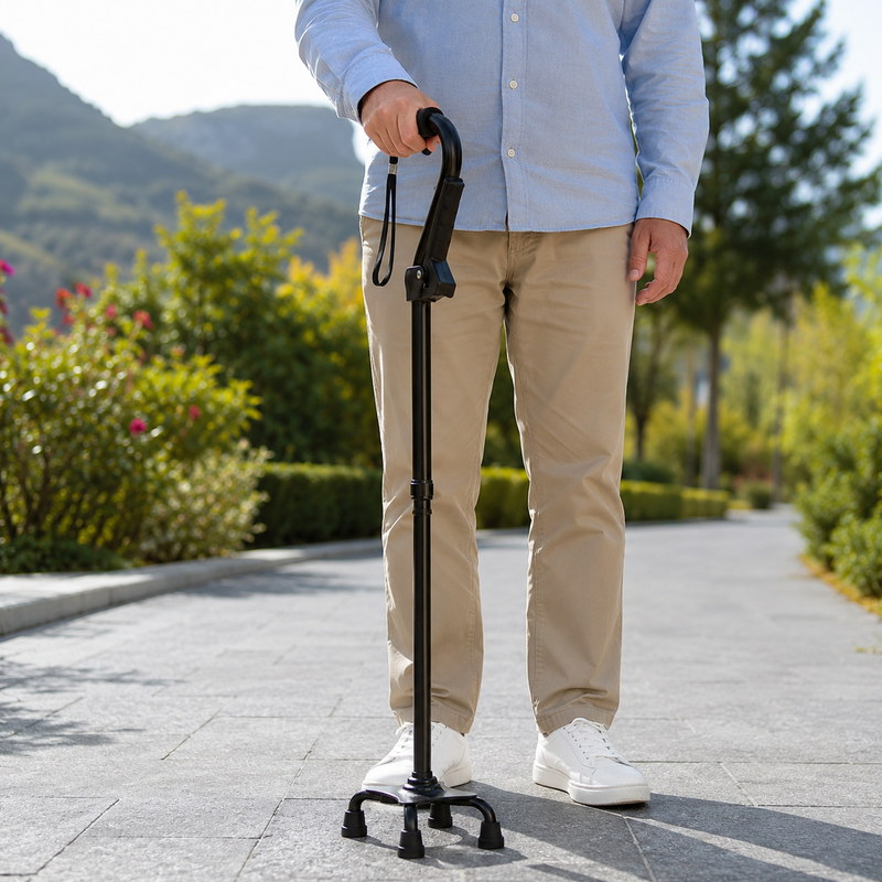 Dual-Handle Walking Cane – Quad Base And A Second Handle