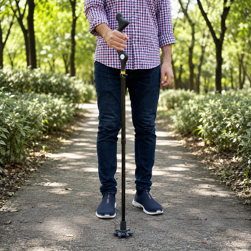 Upright Walking Cane – Sculpted Handle, Folds To 16 Inches