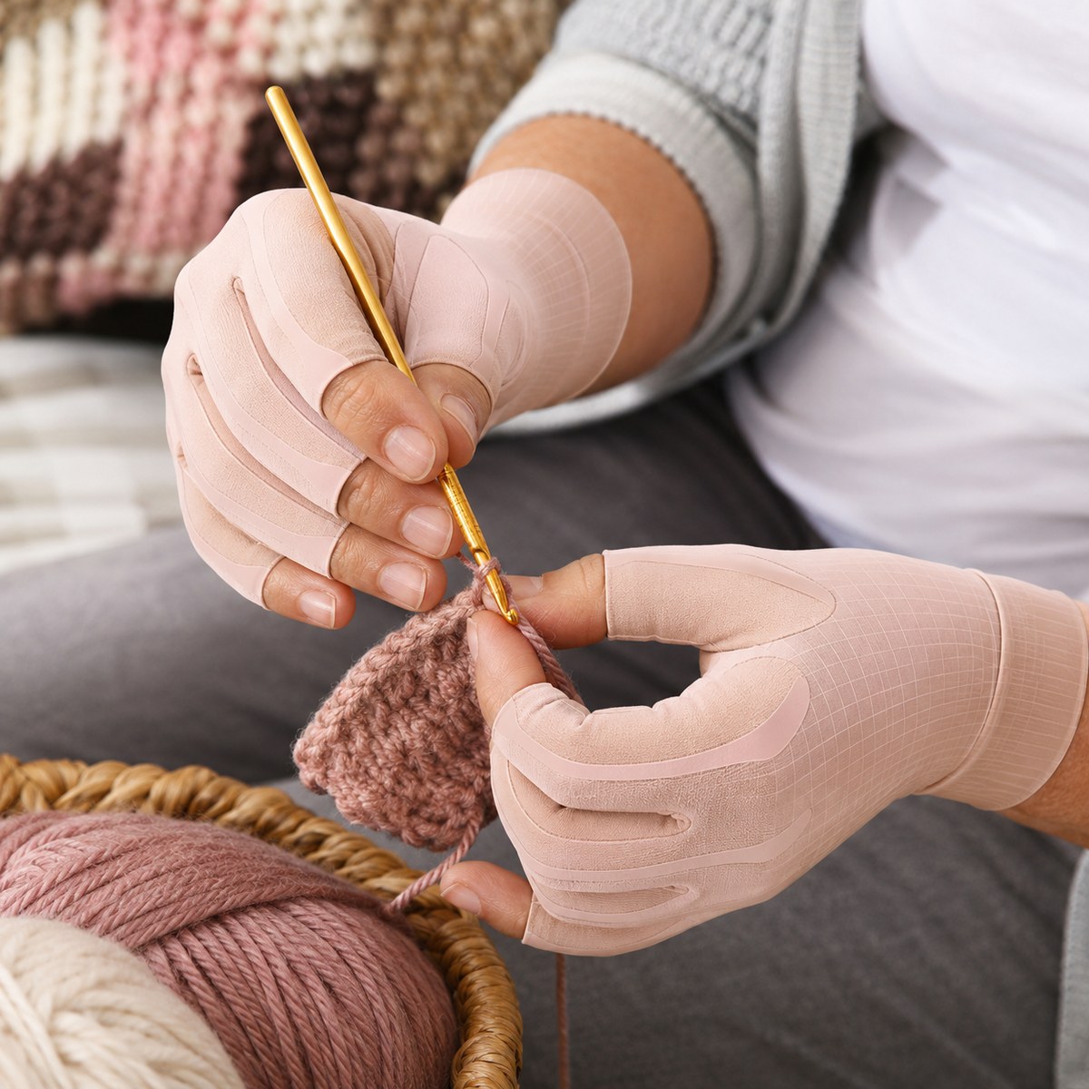 Warm Knit Arthritis Gloves – Cosy Compression in Soft Pink
