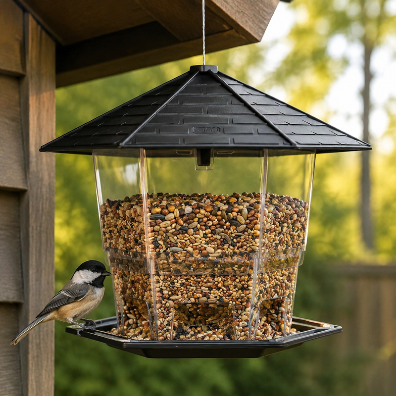 Bird Feeder With A Push-Open Hexagonal Roof - 2.2 lb Hopper