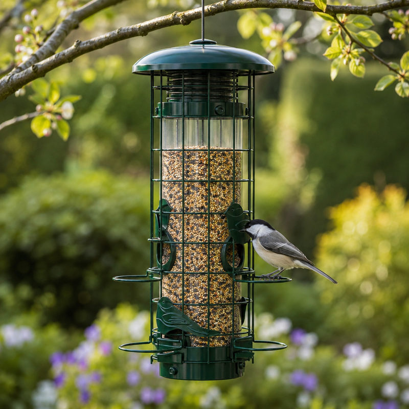 Bird Feeder That Closes Under Weight - Squirrel-Resistant Metal Cage