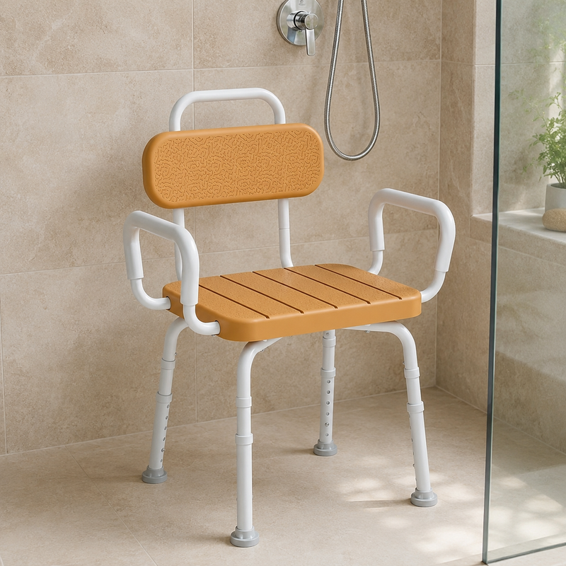 Slatted-Seat Swivel Shower Chair – 360° Seat with Padded Arms