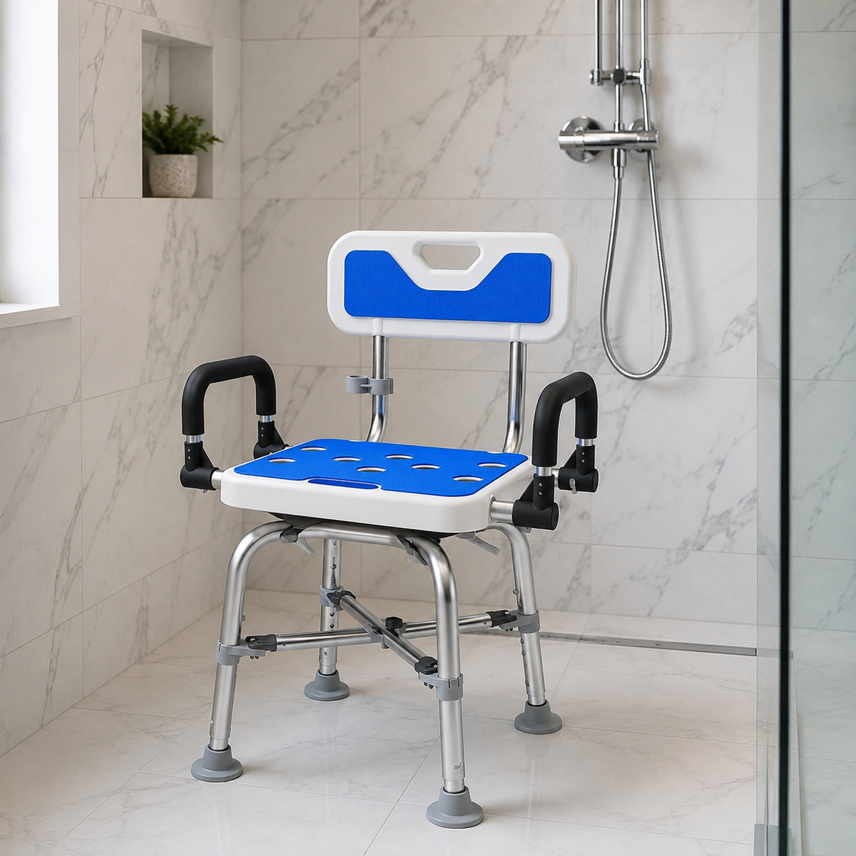 Locking Swivel Shower Chair – 500 lb Frame with Padded Arms