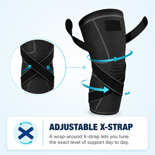 Adjustable X-Strap Knee Compression Sleeve – Single Knee Support