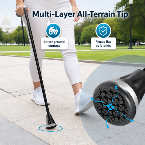 All-Terrain Walking Cane – Pivoting Tip, Folds Into A Bag